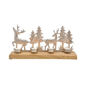 Modern design Wood base deer candle holder with metal forest design decorative <b>tealight</b> candle stand christmas centerpiece - Product Image 4