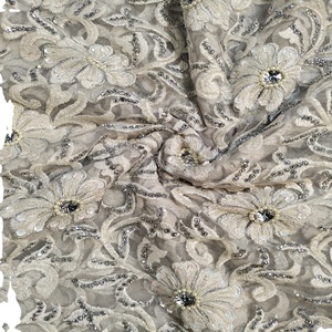 Superior Quality Nigerian Couture 5 Yard Red <b>Net</b> Lace <b>Fabric</b> With Floral PAttern And Intricate Embroidery Work For Wedding Wear - Product Image 4