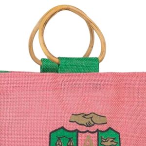 Pink Green Jute Purse Handmade Tote Bag Fashion Handbag Natural Fiber Shopping Bag Casual Women Carry Bag Eco Friendly Accessory - Product Image 6