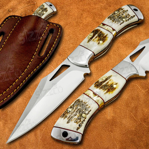 Couteau de chasse utilitaire OEM EDC en acier D2 à pointe tombante avec poignée personnalisée en bois de cerf et bouton de pouce, idéal comme cadeau - Product Image 3