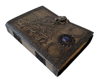 Journal en cuir véritable Vintage en relief fait à la main papier de bord de pont Triple lune avec livre de pierre d'ombre Grimoire Journal Journal
