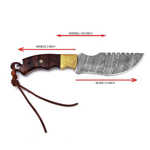 Cuchillo de Caza Multifuncional de Acero de Damasco Hecho a Mano, Hoja de Supervivencia de Alta Calidad Premium para Exteriores, OEM, Fija, con Funda de Cuero - Product Image 4