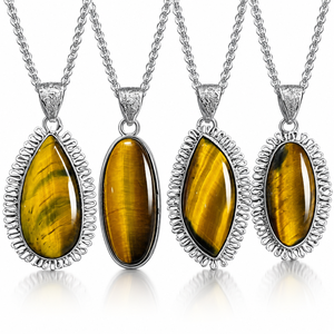 Collar con Colgante de Ojo de Tigre Natural, Joyería de Piedras Preciosas para Hombre y Mujer, Colgantes de Cristal con Aleación Plateada Pulida para Uso Diario - Product Image 1