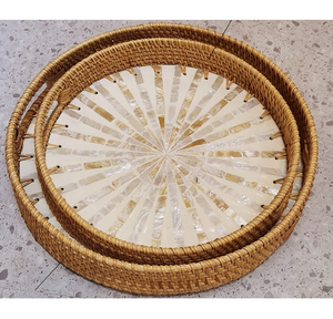 Plateau de service en nacre avec design en rotin pour mariage/fête, décoration de table et rangement alimentaire - Product Image 3