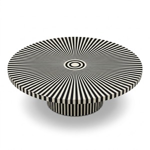 Mesa de Centro Redonda de Lujo Hecha a Mano con Incrustaciones de Hueso Azul Marino y Base de Pedestal de Latón Dorado Cepillado para Sala de Estar Moderna - Product Image 3