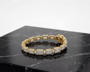 Bracelet à maillons en diamant de laboratoire taille émeraude or rose, argent sterling, classique, élégant, intemporel, luxe, cadeau pour femme, mariage, fête - Product Image 4