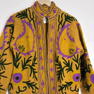 Velvet Suzani Bomber <b>Jacket</b> Hand Embroidered Boho Vintage Short Coat Free Size Ethnic Wear Colorful Embroidery <b>Reversible</b> Floral - Product Image 5
