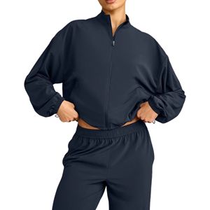 Ladies Lightweight Breathable Windbreaker <b>Jacket</b> Full Zip Loose Fit Stand Collar Running Adjustable Hem Gym Workout Outdoor - Product Image 1