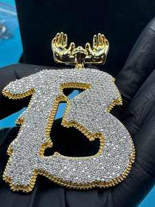 Colgante Personalizado Letra B con Incrustaciones de Moissanita, con Engaste 3D, Plata de Ley S925 Bañada en Oro, Estilo Hip Hop - Product Image 5