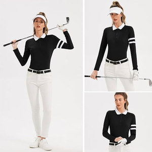 Polo à manches longues pour femmes, col zippé 1/4, protection solaire UPF 50+, léger, pour l'équitation, le golf et le tennis - Product Image 4