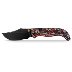 Couteaux pliants à manche à motif rouge et noir avec lame courbée à revêtement foncé et accent pivotant doré pour le pouce, pour le transport quotidien en extérieur - Product Image 1