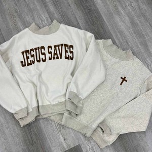 Sweat-shirt réversible personnalisé 2 pièces surdimensionné 100 % coton hiver unisexe avec col montant et motif « Jésus sauve » de haute qualité - Product Image 2