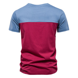 Men's Color Blocked Striped T-<b>Shirt</b> Short Sleeve O-Neck Casual Breathable Knitted Top Regular Fit Red Blue <b>White</b> Pattern - Product Image 5