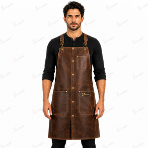 Tablier unisexe en cuir marron avec poches, fermeture à boutons-pression, impression en relief, manches courtes, pour restaurant et bar - Product Image 2