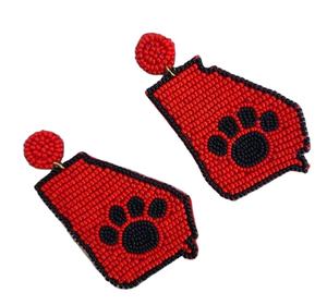 Boucles d'oreilles perlées de luxe à la mode avec broderie à la main en perles de graine-Boucles d'oreilles en perles noires avec empreinte de patte rouge fabriquées en Inde - Product Image 3