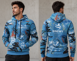 เสื้อฮู้ดผู้ชาย SINEWY SPORTS สีน้ำเงินพิมพ์ลายกราฟฟิตี ทรงปกติ สวมใส่สบาย ระบายอากาศได้ดี เหมาะสำหรับฤดูใบไม้ผลิ - Product Image 6