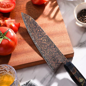 Cuchillo de cocina profesional de cobre damasco con mango moderno de madera y resina para preparación culinaria de alta gama - Product Image 4