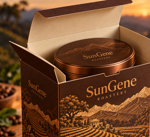 Boîte de café personnalisée Amber Altitude avec fond auto-verrouillant, carton imprimé pour la vente au détail - Product Image 4