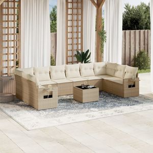 Ensemble de canapés de jardin en rotin PE beige avec verre trempé et acier thermolaqué, mobilier d'extérieur haut de gamme - Product Image 1