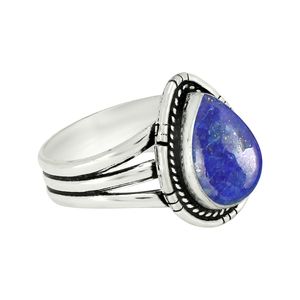 Teardrop Lapis Lazuli Bezel Setting Statement <b>Ring</b> 925 Sterling Silver Vintage Oxidized Plating Women's Jewelry - Product Image 2