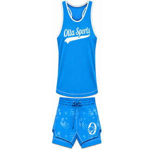 Ensemble de maillot de bain bleu ciel et blanc, débardeur sans manches dos nageur avec short assorti, léger, séchage rapide, maillot de bain de performance pour l'entraînement - Product Image 1