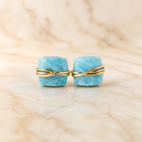 Boucles d'oreilles clous en turquoise faites à la main, enroulées de fil, taille coussin, pierres précieuses facettées, pour femmes, bijoux personnalisés OEM, vente en gros