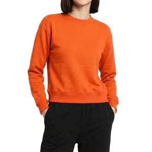 เสื้อสเวตเชิ้ตคอกลมสีส้มสำหรับผู้หญิง ทรงปกติ ผ้าฝ้ายถัก 100% สีพื้น ใส่ได้ในฤดูใบไม้ร่วง สไตล์ลำลอง - Product Image 1