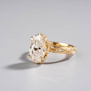 Anillo Art Deco con Diamante Ovalado de 3.01CT Cultivado en Laboratorio, Estilo Vintage, para Mujer, Oro Sólido de 14K, Regalo de Boda para Novia - Product Image 4