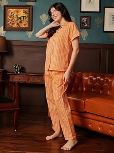 Women's Sassy Stripes Button Me Up Shirt & <b>Pyjama</b> Set - Product Image 2