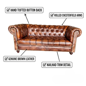 โซฟาเชสเตอร์ฟิลด์ 2 ที่นั่ง ดีไซน์หรูหรา หุ้มหนังวินเทจ ดีไซน์เหนือกาลเวลา เบาะนุ่มสบาย โครงสร้างแข็งแรงทนทาน เหมาะสำหรับใช้ในบ้าน - Product Image 3