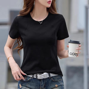 Camiseta morada de manga corta para mujer, novedad de verano, de algodón de alta gama, a la moda, talla grande, cuello redondo, holgada, informal, con diseño de espina de pescado. - Product Image 3