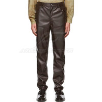 Celana Pria Kulit Asli Kasual Pinggang Sedang Slim Fit Kaki Lurus Kancing Depan Ringan Ramah Lingkungan Bernapas Cepat Kering Gelap Trendi