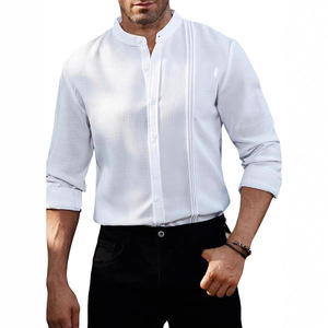 Men's White <b>Mandarin</b> <b>Collar</b> Long Sleeve Casual <b>Shirt</b> With Ship Print Digital Printing Poplin Fabric Breathable Spring Style - Product Image 4