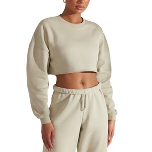 Sudadera de cuello redondo personalizada con dobladillo sin rematar, estilo lavado de invierno, oversize, tipo pullover, de forro polar grueso para mujer - Product Image 2
