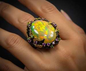 Anillo de Plata de Ley con Rodio y Ópalo de Fuego Etíope en Forma de Rama de Hoja, Joyería de Lujo para Boda, Elegancia Inspirada en la Naturaleza, Juego de Colores Intenso - Product Image 2