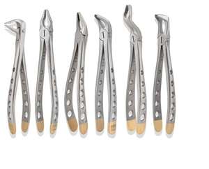 High Quality Set of 6 Dental Extraction Forceps Diamond Coated Sand Blast Gray with Gold Plated Stainless Steel - Product Image 4