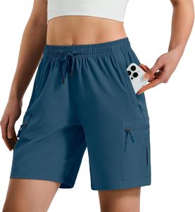 Women's Cargo Shorts Solid Brown Knitted <b>Drawstring</b> Waist Quick Dry Pockets Sporty Fit Summer Wear - Product Image 3