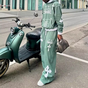Men Winter Embroidery <b>Tracksuit</b> 100% Cotton Printed Jogging Two-Piece Zipper Jacket Pant High Quality Custom Logo - Product Image 2