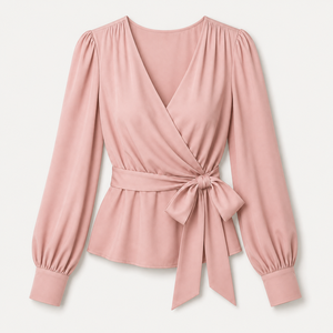 Chemisier élégant pour femme à nouer devant, manches longues, style portefeuille, décontracté, en mousseline douce, coupe ajustée et féminine - Product Image 4