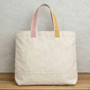 <b>Canvas</b> <b>Tote</b> Bag Large Natural Color with Pink and Yellow Handles Shopping Bag Daily Use Hand Length Handle <b>canvas</b> bag - Product Image 1