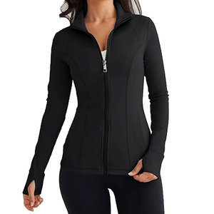 Veste de yoga à col roulé entièrement zippée pour femme ZYLO INDUSTRIES, noir uni, respirante, extensible dans quatre directions, sans couture sur le devant, en spandex/polyester - Product Image 1