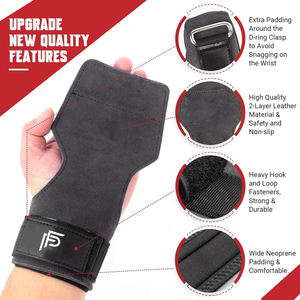 Customized Power Weight Lifting Gym Workout Hooks Leather Grips Neoprene Padded Wrist <b>Straps</b> Adjustable Deadlift Fitness Safety - Product Image 3