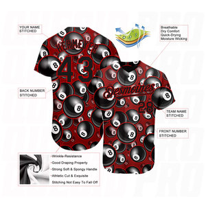 เสื้อเบสบอลแท้ลายพิมพ์ 3 มิติสีแดงดำแบบกำหนดเองสำหรับบิลเลียดสนุกเกอร์ 8 บอล - Product Image 3