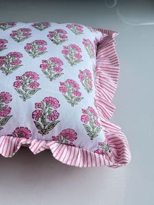 Ruffle <b>Throw</b> Pillow Covers Block Print Farmhouse Floral Hidden Zipper Boho Pillow Case or Cute <b>Outdoor</b> Pillow Case - Product Image 3