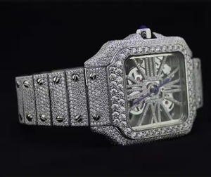 Montre mécanique carrée de luxe pour homme en acier inoxydable avec tourbillon, cadran en cristal saphir, bracelet analogique 42 mm serti de diamants - Product Image 4