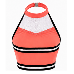 Haut court de cheerleading sans manches blanc corail et noir pour femmes et filles, idéal pour l'entraînement d'équipe et les performances athlétiques - Product Image 2