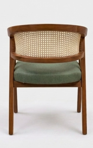 Fauteuil de salle à manger de luxe en bois massif avec coussin en tissu et dossier en rotin naturel pour la maison - Product Image 6