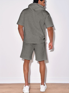 <b>Men's</b> <b>Orange</b> Crew Neck <b>Sweatshirt</b> and Shorts Set Solid Color Knitted Breathable Casual Summer Outfit - Product Image 4