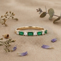 Bague Éternité Femme en Or 14 carats avec Diamant Vert Taille Émeraude, Certifié IGI, Cultivé en Laboratoire, Minimaliste, Empilable pour Mariage