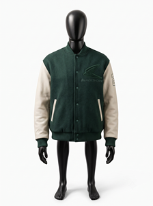 Chaqueta universitaria de béisbol para hombre con mangas de cuero, 440 gramos, bordado de chenilla, parches de lana y triple patchwork frontal - Product Image 5